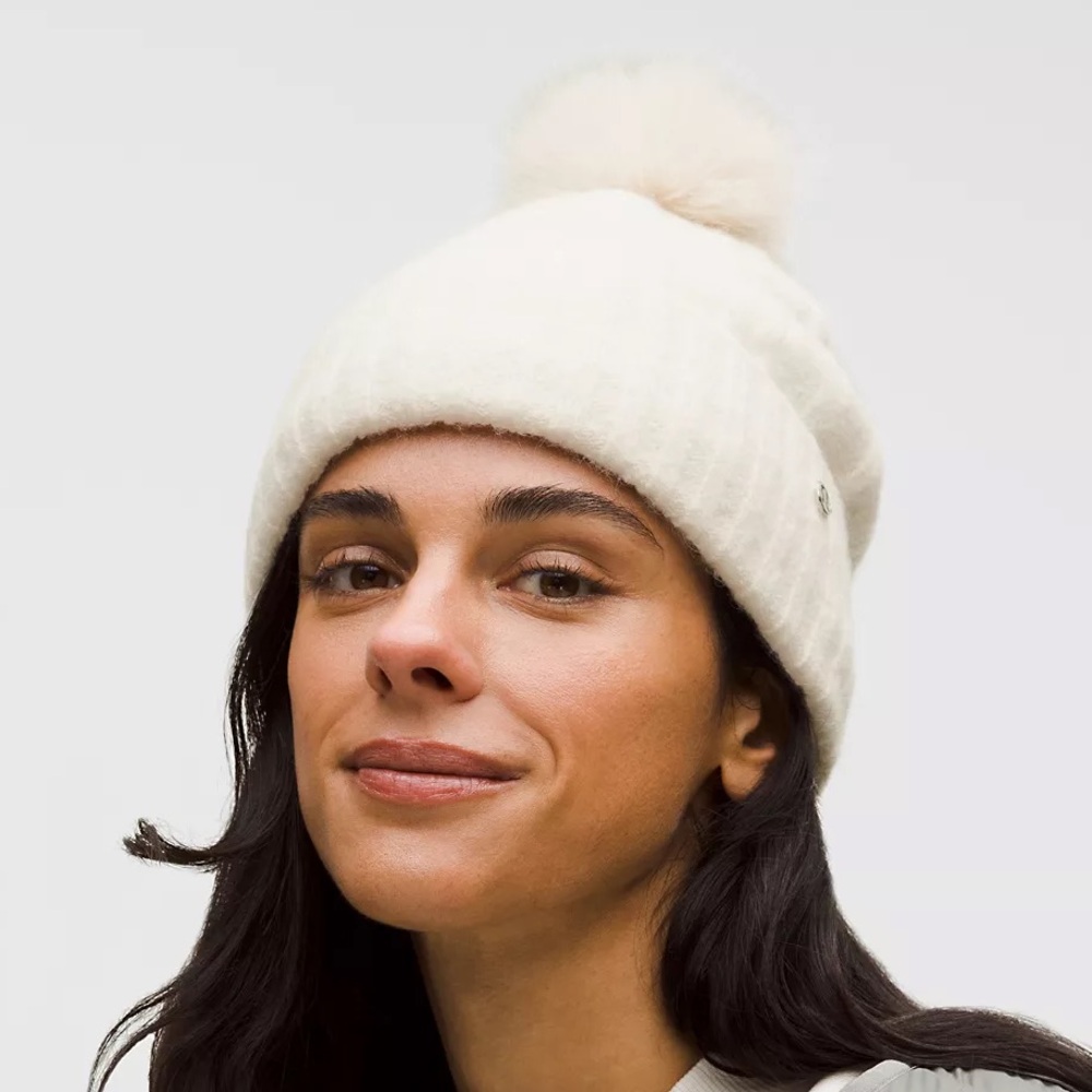 Lululemon Women's Alpaca Wool-Blend Cable-Knit Pom Beanie Light Ivory - Picture 4 of 7